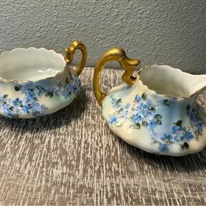 Tressemane & Vogt T & V Limoges France Creamer & Sugar Set with Blue Flowers